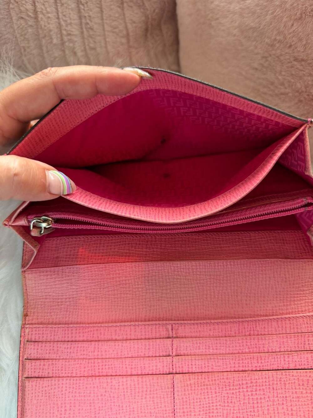 Fendi Vintage Zucca FF Monogram Coated Canvas Long Flap Wallet with Pink Leather - Picture 8 of 10